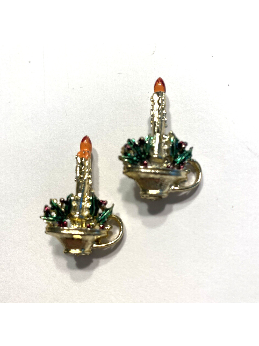 Vintage Christmas Scatter Pins Small Brooches Pair Festive Holiday MCM Candles